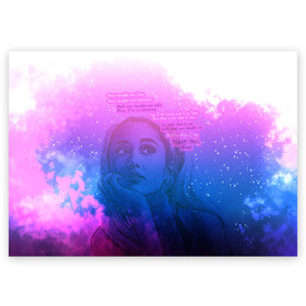 Поздравительная открытка с принтом Ariana Grande Thank You, Next в Новосибирске, 100% бумага | плотность бумаги 280 г/м2, матовая, на обратной стороне линовка и место для марки
 | Тематика изображения на принте: ariana grande | art | lyrics | music | singer | sketch | sky | song | space | thank you | ариана гранде | арт | вселенная | музыка | небо | песня | рисунок | спасибо | стихи | текст
