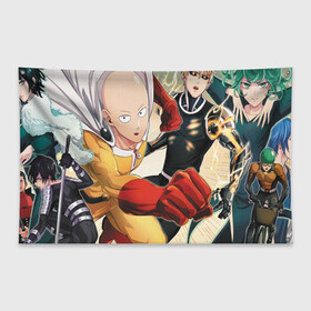 Флаг-баннер с принтом One Punch Man в Новосибирске, 100% полиэстер | размер 67 х 109 см, плотность ткани — 95 г/м2; по краям флага есть четыре люверса для крепления | one punch man | saitama | ванпанчмен | герои | люди | персонажи | сайтама