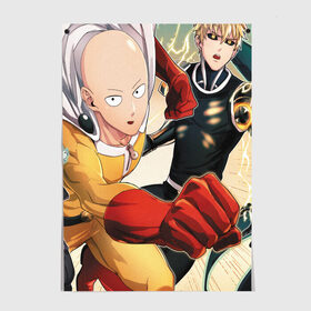 Постер с принтом One Punch Man в Новосибирске, 100% бумага
 | бумага, плотность 150 мг. Матовая, но за счет высокого коэффициента гладкости имеет небольшой блеск и дает на свету блики, но в отличии от глянцевой бумаги не покрыта лаком | Тематика изображения на принте: one punch man | saitama | ванпанчмен | герои | люди | персонажи | сайтама