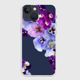 Чехол для iPhone 13 mini с принтом Анютки в Новосибирске,  |  | flowers | анютиныглазки | анютки | бабочки | букет | бутоны | глазки | девушке | женщинам | лепестки | летний | лето | листья | любимая | любовь | март | многоцветов | нежный | природа | растения | сад