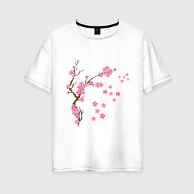 Женская футболка хлопок Oversize с принтом Розовая сакура в Новосибирске, 100% хлопок | свободный крой, круглый ворот, спущенный рукав, длина до линии бедер
 | лето | розовый | сакура | цветение | цветы