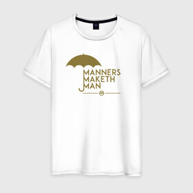 Мужская футболка хлопок с принтом Manners maketh man в Новосибирске, 100% хлопок | прямой крой, круглый вырез горловины, длина до линии бедер, слегка спущенное плечо. | kingsman | manners maketh man | кингсман