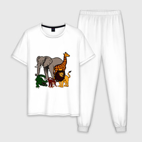 Мужская пижама хлопок с принтом Африка в Новосибирске, 100% хлопок | брюки и футболка прямого кроя, без карманов, на брюках мягкая резинка на поясе и по низу штанин
 | африка | детские | животные | жираф | звери | зоопарк | картинки | крокодил | лев | мультфильмы | обезьяна | прикольные | природа | слон