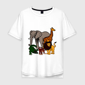 Мужская футболка хлопок Oversize с принтом Африка в Новосибирске, 100% хлопок | свободный крой, круглый ворот, “спинка” длиннее передней части | африка | детские | животные | жираф | звери | зоопарк | картинки | крокодил | лев | мультфильмы | обезьяна | прикольные | природа | слон