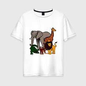 Женская футболка хлопок Oversize с принтом Африка в Новосибирске, 100% хлопок | свободный крой, круглый ворот, спущенный рукав, длина до линии бедер
 | африка | детские | животные | жираф | звери | зоопарк | картинки | крокодил | лев | мультфильмы | обезьяна | прикольные | природа | слон