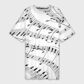Платье-футболка 3D с принтом Melody | Текстура в Новосибирске,  |  | black | music | musically | piano | texture | tik tok | white | белая | белое | до | инструмент | ля | мелодия | ми | музыка | музыкальный | пианино | ре | симфония | соль | текстура | узор | узоры | фа | чб | черная | черно