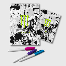 Блокнот с принтом MONSTER ENERGY в Новосибирске, 100% бумага | 48 листов, плотность листов — 60 г/м2, плотность картонной обложки — 250 г/м2. Листы скреплены удобной пружинной спиралью. Цвет линий — светло-серый
 | black monster | bmx | claw | cybersport | energy | monster | monster energy | moto | motocross | race | sport | киберспорт | когти | монстер энерджи | монстр | мото | мотокросс | ралли | скейтбординг | спорт | энергия