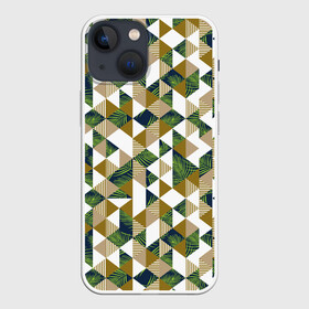 Чехол для iPhone 13 mini с принтом Хипстерские треугольники в Новосибирске,  |  | Тематика изображения на принте: hawaii | hipster | pattern | summer | гаваи | гавайи | гавайская | летняя | лето | листы | листья | модная | отдых | отпуск | пальмы | паттерн | текстура | треугольники | хипстер | яркая
