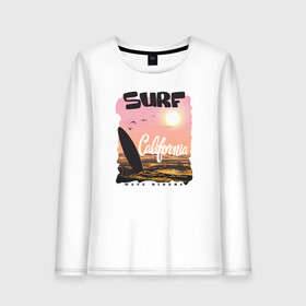 Женский лонгслив хлопок с принтом Surf California в Новосибирске, 100% хлопок |  | america | california | skate | summer | surf | travel | usa | америка | доска | калифорния | лето | надпись | отдых | отпуск | сёрф | сёрфинг | скейт | сша | узор | узоры | шрифт