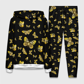 Женский костюм 3D (с толстовкой) с принтом Golden Butterfly pattern в Новосибирске,  |  | Тематика изображения на принте: black | pattern | summer | wings | ангел | бабочка | бабочки | блестки | блестящий | девушке | желтые | животные | звери | золото | золотые | крылья | летать | летний | лето | мотылек | насекомое | ночные | паттерн
