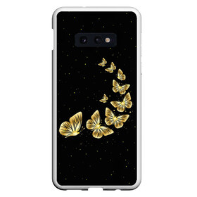 Чехол для Samsung S10E с принтом Golden Butterfly in Space в Новосибирске, Силикон | Область печати: задняя сторона чехла, без боковых панелей | black | summer | wings | ангел | бабочка | бабочки | блестки | блестящий | девушке | желтые | животные | звезды | звери | золото | золотые | космос | крылья | летать | летний | лето | мотылек | насекомое | ночные