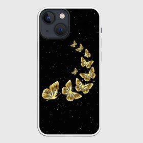 Чехол для iPhone 13 mini с принтом Golden Butterfly in Space в Новосибирске,  |  | black | summer | wings | ангел | бабочка | бабочки | блестки | блестящий | девушке | желтые | животные | звезды | звери | золото | золотые | космос | крылья | летать | летний | лето | мотылек | насекомое | ночные