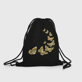 Рюкзак-мешок 3D с принтом Golden Butterfly in Space в Новосибирске, 100% полиэстер | плотность ткани — 200 г/м2, размер — 35 х 45 см; лямки — толстые шнурки, застежка на шнуровке, без карманов и подкладки | Тематика изображения на принте: black | summer | wings | ангел | бабочка | бабочки | блестки | блестящий | девушке | желтые | животные | звезды | звери | золото | золотые | космос | крылья | летать | летний | лето | мотылек | насекомое | ночные
