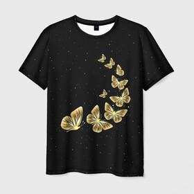 Мужская футболка 3D с принтом Golden Butterfly in Space в Новосибирске, 100% полиэфир | прямой крой, круглый вырез горловины, длина до линии бедер | Тематика изображения на принте: black | summer | wings | ангел | бабочка | бабочки | блестки | блестящий | девушке | желтые | животные | звезды | звери | золото | золотые | космос | крылья | летать | летний | лето | мотылек | насекомое | ночные