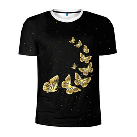 Мужская футболка 3D спортивная с принтом Golden Butterfly in Space в Новосибирске, 100% полиэстер с улучшенными характеристиками | приталенный силуэт, круглая горловина, широкие плечи, сужается к линии бедра | Тематика изображения на принте: black | summer | wings | ангел | бабочка | бабочки | блестки | блестящий | девушке | желтые | животные | звезды | звери | золото | золотые | космос | крылья | летать | летний | лето | мотылек | насекомое | ночные