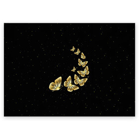 Поздравительная открытка с принтом Golden Butterfly in Space в Новосибирске, 100% бумага | плотность бумаги 280 г/м2, матовая, на обратной стороне линовка и место для марки
 | black | summer | wings | ангел | бабочка | бабочки | блестки | блестящий | девушке | желтые | животные | звезды | звери | золото | золотые | космос | крылья | летать | летний | лето | мотылек | насекомое | ночные