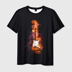 Мужская футболка 3D с принтом Огонь музыка в Новосибирске, 100% полиэфир | прямой крой, круглый вырез горловины, длина до линии бедер | black | гитара | гитарист | гитаристу | демон | инструменты | музыка | музыкальные | музыкант | огненный | огонек | огонь | пение | песня | пламя | поп | профессия | рок | рокер | струны | хобби