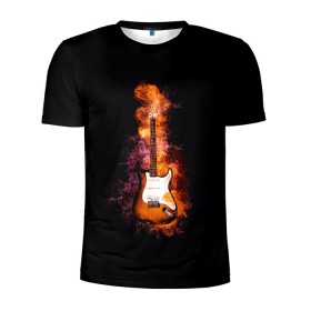 Мужская футболка 3D спортивная с принтом Огонь музыка в Новосибирске, 100% полиэстер с улучшенными характеристиками | приталенный силуэт, круглая горловина, широкие плечи, сужается к линии бедра | black | гитара | гитарист | гитаристу | демон | инструменты | музыка | музыкальные | музыкант | огненный | огонек | огонь | пение | песня | пламя | поп | профессия | рок | рокер | струны | хобби