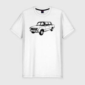 Мужская футболка хлопок Slim с принтом ВАЗ-2101 Копейка в Новосибирске, 92% хлопок, 8% лайкра | приталенный силуэт, круглый вырез ворота, длина до линии бедра, короткий рукав | Тематика изображения на принте: автомобили | ваз 2101 | копейка | тутуировка | эскиз