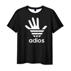 Мужская футболка 3D с принтом Adios в Новосибирске, 100% полиэфир | прямой крой, круглый вырез горловины, длина до линии бедер | Тематика изображения на принте: adidas | adios | адидас | адьос | бренд | ладонь | мем | отпечаток | рука
