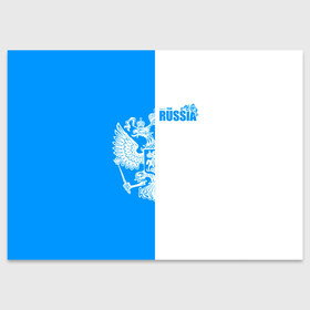 Поздравительная открытка с принтом Russia в Новосибирске, 100% бумага | плотность бумаги 280 г/м2, матовая, на обратной стороне линовка и место для марки
 | ru | rus | russia | team | белая | герб | двуглавый | знак | империя | надпись | национальный | орел | отечественный | патриот | родина | российская | россия | русич | русский | русь | рф | сборная | символ | синяя