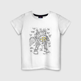 Детская футболка хлопок с принтом Big Daddy Sketch в Новосибирске, 100% хлопок | круглый вырез горловины, полуприлегающий силуэт, длина до линии бедер | bioshock | horror | биошок | большой папа | большой папочка | рисунок | скетч | хоррор
