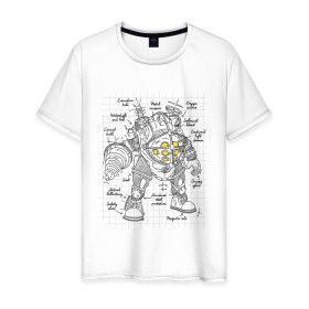 Мужская футболка хлопок с принтом Big Daddy Sketch в Новосибирске, 100% хлопок | прямой крой, круглый вырез горловины, длина до линии бедер, слегка спущенное плечо. | bioshock | horror | биошок | большой папа | большой папочка | рисунок | скетч | хоррор