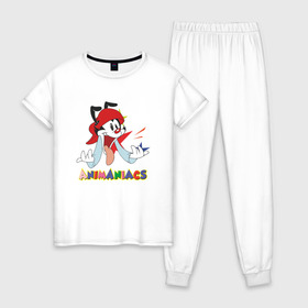 Женская пижама хлопок с принтом Animaniacs в Новосибирске, 100% хлопок | брюки и футболка прямого кроя, без карманов, на брюках мягкая резинка на поясе и по низу штанин | animaniacs | vdpartat | wakko warner | вакко уорнер | озорные анимашки