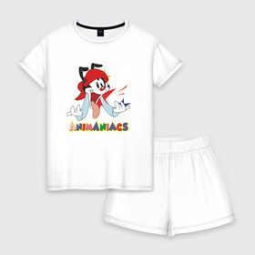Женская пижама с шортиками хлопок с принтом Animaniacs в Новосибирске, 100% хлопок | футболка прямого кроя, шорты свободные с широкой мягкой резинкой | animaniacs | vdpartat | wakko warner | вакко уорнер | озорные анимашки