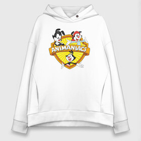 Женское худи Oversize хлопок с принтом Animaniacs Уорнер в Новосибирске, френч-терри — 70% хлопок, 30% полиэстер. Мягкий теплый начес внутри —100% хлопок | боковые карманы, эластичные манжеты и нижняя кромка, капюшон на магнитной кнопке | Тематика изображения на принте: animaniacs | dot warner | vdpartat | wakko warner | yakko warner | вакко уорнер | дот уорнер | озорные анимашки | якко уорнер