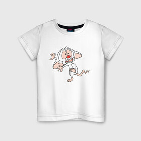 Детская футболка хлопок с принтом Брейн и Пинки в Новосибирске, 100% хлопок | круглый вырез горловины, полуприлегающий силуэт, длина до линии бедер | Тематика изображения на принте: animaniacs | vdpartat | белая мышь | брейн | гений | глупая мышь | озорные анимашки | пинки