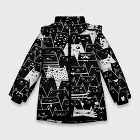 Зимняя куртка для девочек 3D с принтом КОТЫ BLACK в Новосибирске, ткань верха — 100% полиэстер; подклад — 100% полиэстер, утеплитель — 100% полиэстер. | длина ниже бедра, удлиненная спинка, воротник стойка и отстегивающийся капюшон. Есть боковые карманы с листочкой на кнопках, утяжки по низу изделия и внутренний карман на молнии. 

Предусмотрены светоотражающий принт на спинке, радужный светоотражающий элемент на пуллере молнии и на резинке для утяжки. | cat | взгляд | кот | кот хипстер | котёнок | котятки | котятушки | кошечки | кошка | мордочка