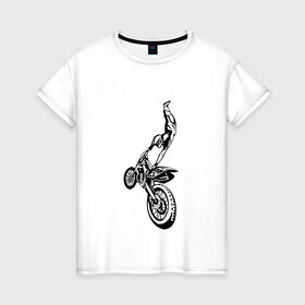 Женская футболка хлопок с принтом Мотоспорт (Z) в Новосибирске, 100% хлопок | прямой крой, круглый вырез горловины, длина до линии бедер, слегка спущенное плечо | enduro | ktm | moto | motocycle | sportmotorcycle | ктм | мото | мотокросс | мотоспорт