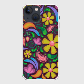 Чехол для iPhone 13 mini с принтом летние цветы узор на темном в Новосибирске,  |  | арт | вектор | лето | рисунок | ромашки | темный фон | узор | хаотичный | цветы
