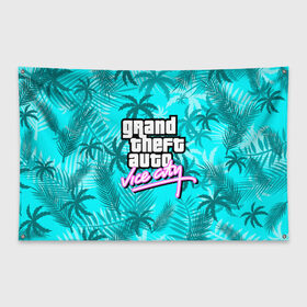 Флаг-баннер с принтом GTA VICE CITY в Новосибирске, 100% полиэстер | размер 67 х 109 см, плотность ткани — 95 г/м2; по краям флага есть четыре люверса для крепления | grand theft auto | grove street | grove street 4 life | gta | gta 4 | gta 5 | gta sa | gta v | samp | san andreas | грув стрит | игры | самп | сан андреас