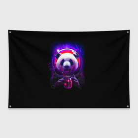 Флаг-баннер с принтом Панда-космонавт в Новосибирске, 100% полиэстер | размер 67 х 109 см, плотность ткани — 95 г/м2; по краям флага есть четыре люверса для крепления | panda | абстракция | арт | галактика | животное | животные | зверь | картинка | космос | неон | панда | рисунок