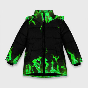 Зимняя куртка для девочек 3D с принтом GREEN FIRE ОГОНЬ в Новосибирске, ткань верха — 100% полиэстер; подклад — 100% полиэстер, утеплитель — 100% полиэстер. | длина ниже бедра, удлиненная спинка, воротник стойка и отстегивающийся капюшон. Есть боковые карманы с листочкой на кнопках, утяжки по низу изделия и внутренний карман на молнии. 

Предусмотрены светоотражающий принт на спинке, радужный светоотражающий элемент на пуллере молнии и на резинке для утяжки. | abstraction | bright | fire | geometry | hexagon | light | neon | paints | stripes | texture | triangle | абстракция | брызги | геометрия | искры | краски | неон | неоновый | огонь | соты | текстура