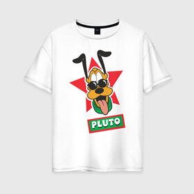 Женская футболка хлопок Oversize с принтом Плутто в Новосибирске, 100% хлопок | свободный крой, круглый ворот, спущенный рукав, длина до линии бедер
 | disney | dog | pluto | vdpartat | герои диснея | дисней | пес | плуто | плутто | портрет плутто | собака