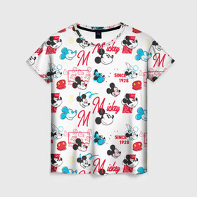 Женская футболка 3D с принтом Mickey Mouse, в Новосибирске, 100% полиэфир ( синтетическое хлопкоподобное полотно) | прямой крой, круглый вырез горловины, длина до линии бедер | Тематика изображения на принте: disney | mickey mouse | vdpartat | дисней | маус | мики | микки | микки маус | мышонок микки | паттерн | текстура