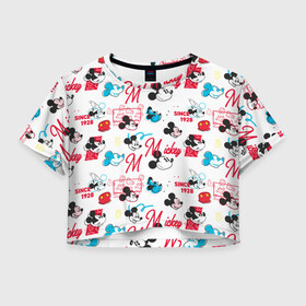 Женская футболка Crop-top 3D с принтом Mickey Mouse, в Новосибирске, 100% полиэстер | круглая горловина, длина футболки до линии талии, рукава с отворотами | disney | mickey mouse | vdpartat | дисней | маус | мики | микки | микки маус | мышонок микки | паттерн | текстура