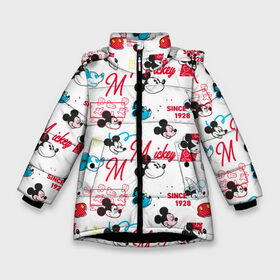 Зимняя куртка для девочек 3D с принтом Mickey Mouse в Новосибирске, ткань верха — 100% полиэстер; подклад — 100% полиэстер, утеплитель — 100% полиэстер. | длина ниже бедра, удлиненная спинка, воротник стойка и отстегивающийся капюшон. Есть боковые карманы с листочкой на кнопках, утяжки по низу изделия и внутренний карман на молнии. 

Предусмотрены светоотражающий принт на спинке, радужный светоотражающий элемент на пуллере молнии и на резинке для утяжки. | disney | mickey mouse | vdpartat | дисней | маус | мики | микки | микки маус | мышонок микки | паттерн | текстура