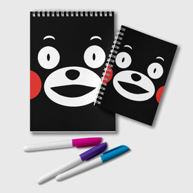 Блокнот с принтом Kumamon в Новосибирске, 100% бумага | 48 листов, плотность листов — 60 г/м2, плотность картонной обложки — 250 г/м2. Листы скреплены удобной пружинной спиралью. Цвет линий — светло-серый
 | fire | for | glory | hell | japan | kumamon | of course | ofc | satan | the | иероглифы | кумамон | медведь | огонь | пожар | сатана | япония