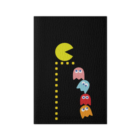 Обложка для паспорта матовая кожа с принтом Pac-man в Новосибирске, натуральная матовая кожа | размер 19,3 х 13,7 см; прозрачные пластиковые крепления | old school | retro game | video game | видео игры | ретро игры