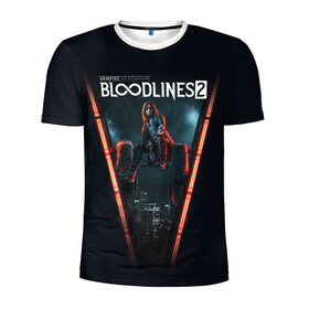 Мужская футболка 3D спортивная с принтом Bloodlines 2 в Новосибирске, 100% полиэстер с улучшенными характеристиками | приталенный силуэт, круглая горловина, широкие плечи, сужается к линии бедра | bloodlines 2 | vampire | vampire the masquerade | vampire the masquerade bloodlines 2 | vampire: the masquerade – bloodlines 2
