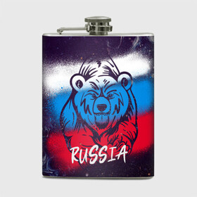 Фляга с принтом Russia Bear в Новосибирске, металлический корпус | емкость 0,22 л, размер 125 х 94 мм. Виниловая наклейка запечатывается полностью | 12 июня | bear | marble | russia | грозный медведь | день россии | медведь | мишка | мрамор | мраморная | праздник | россия | страна | триколор | флаг