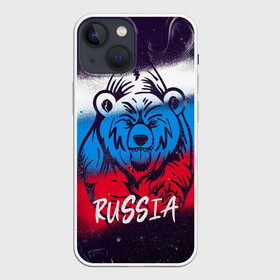 Чехол для iPhone 13 mini с принтом Russia Bear в Новосибирске,  |  | 12 июня | bear | marble | russia | грозный медведь | день россии | медведь | мишка | мрамор | мраморная | праздник | россия | страна | триколор | флаг