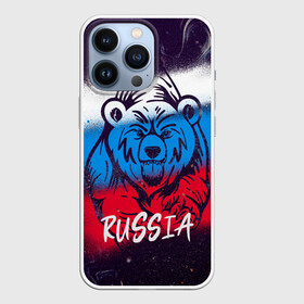 Чехол для iPhone 13 Pro с принтом Russia Bear в Новосибирске,  |  | 12 июня | bear | marble | russia | грозный медведь | день россии | медведь | мишка | мрамор | мраморная | праздник | россия | страна | триколор | флаг