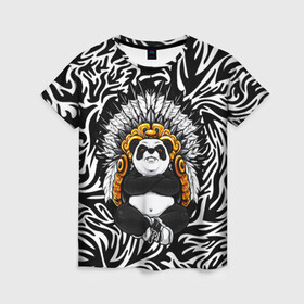 Женская футболка 3D с принтом Мудрая Панда в Новосибирске, 100% полиэфир ( синтетическое хлопкоподобное полотно) | прямой крой, круглый вырез горловины, длина до линии бедер | Тематика изображения на принте: brand | kung fu | moda | panda | style | texture | бренд | кунг фу | кунгфу | мода | панденыш | панды | прикольные картинки | смайлы | стикербук | стиль | текстура | фон | эмодзи