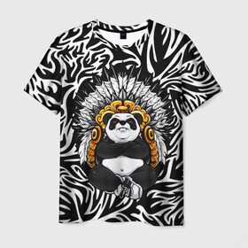 Мужская футболка 3D с принтом Мудрая Панда в Новосибирске, 100% полиэфир | прямой крой, круглый вырез горловины, длина до линии бедер | Тематика изображения на принте: brand | kung fu | moda | panda | style | texture | бренд | кунг фу | кунгфу | мода | панденыш | панды | прикольные картинки | смайлы | стикербук | стиль | текстура | фон | эмодзи