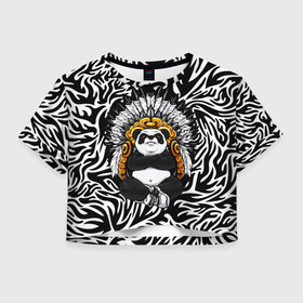 Женская футболка Crop-top 3D с принтом Мудрая Панда в Новосибирске, 100% полиэстер | круглая горловина, длина футболки до линии талии, рукава с отворотами | brand | kung fu | moda | panda | style | texture | бренд | кунг фу | кунгфу | мода | панденыш | панды | прикольные картинки | смайлы | стикербук | стиль | текстура | фон | эмодзи